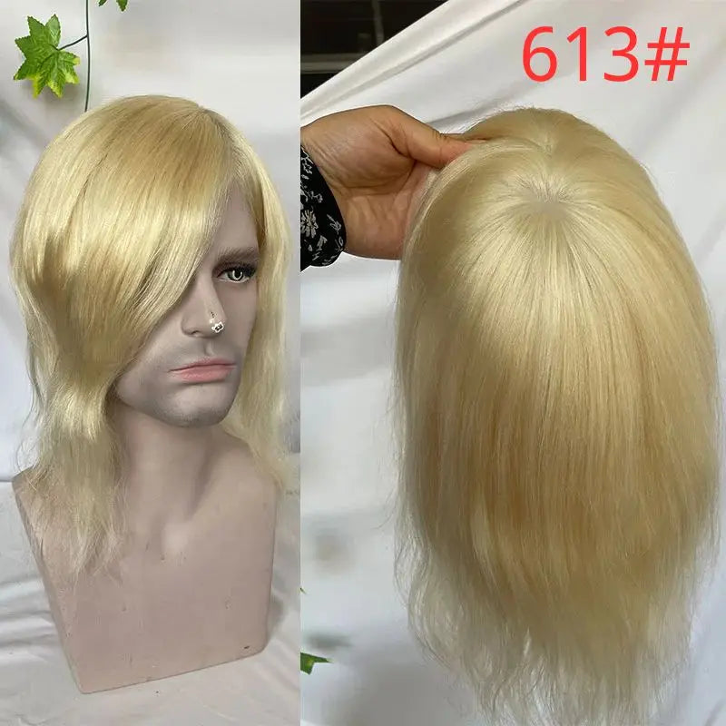 Pwigs12 Inch Long Toupee for Man Cambodian Human Hair 4# Brown V-loop Super Skin Base Full PU Human Hair System for Man 8X10inch