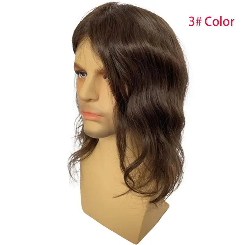 Pwigs12 Inch Long Toupee for Man Cambodian Human Hair 4# Brown V-loop Super Skin Base Full PU Human Hair System for Man 8X10inch