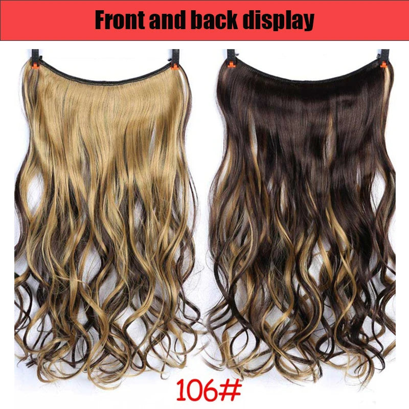 LUPU 24" Synthetic Long Wavy Fish Line Hair Extensions Invisible Wire Secret No Clips In Hairpieces Heat Resistant Fiber