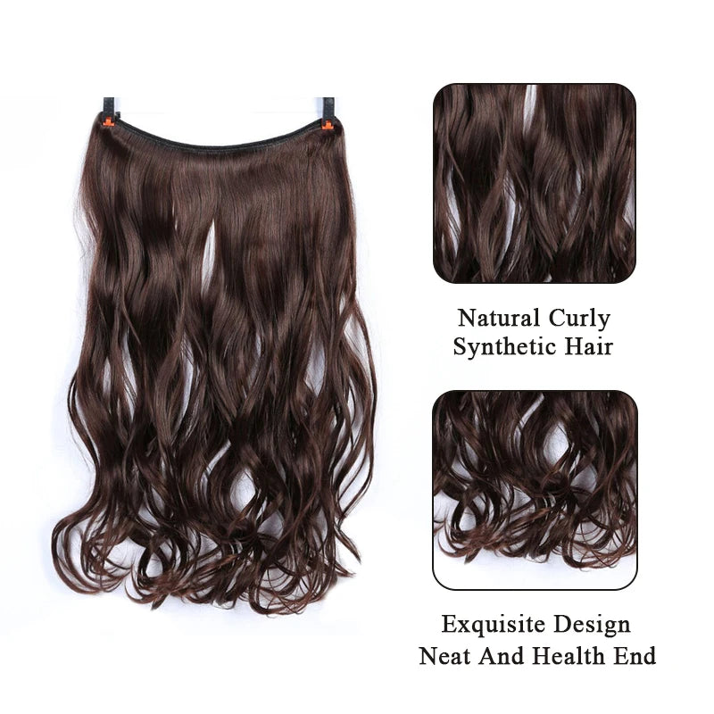 LUPU 24" Synthetic Long Wavy Fish Line Hair Extensions Invisible Wire Secret No Clips In Hairpieces Heat Resistant Fiber
