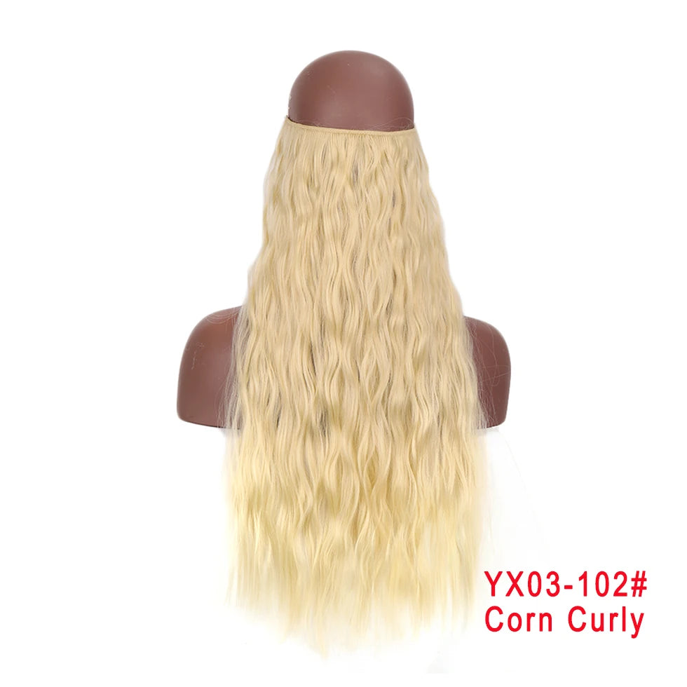 LUPU 24" Synthetic Long Wavy Fish Line Hair Extensions Invisible Wire Secret No Clips In Hairpieces Heat Resistant Fiber