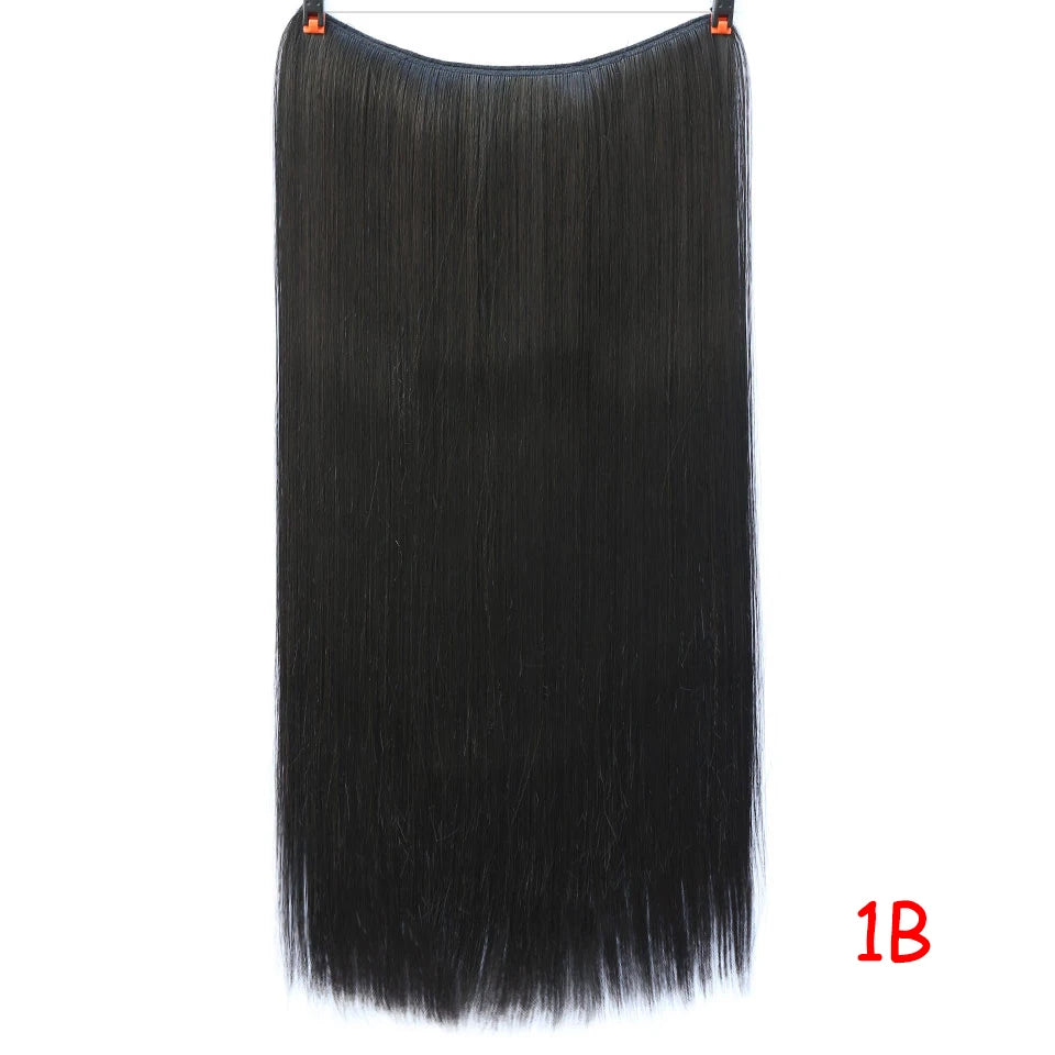 LUPU 24" Synthetic Long Wavy Fish Line Hair Extensions Invisible Wire Secret No Clips In Hairpieces Heat Resistant Fiber