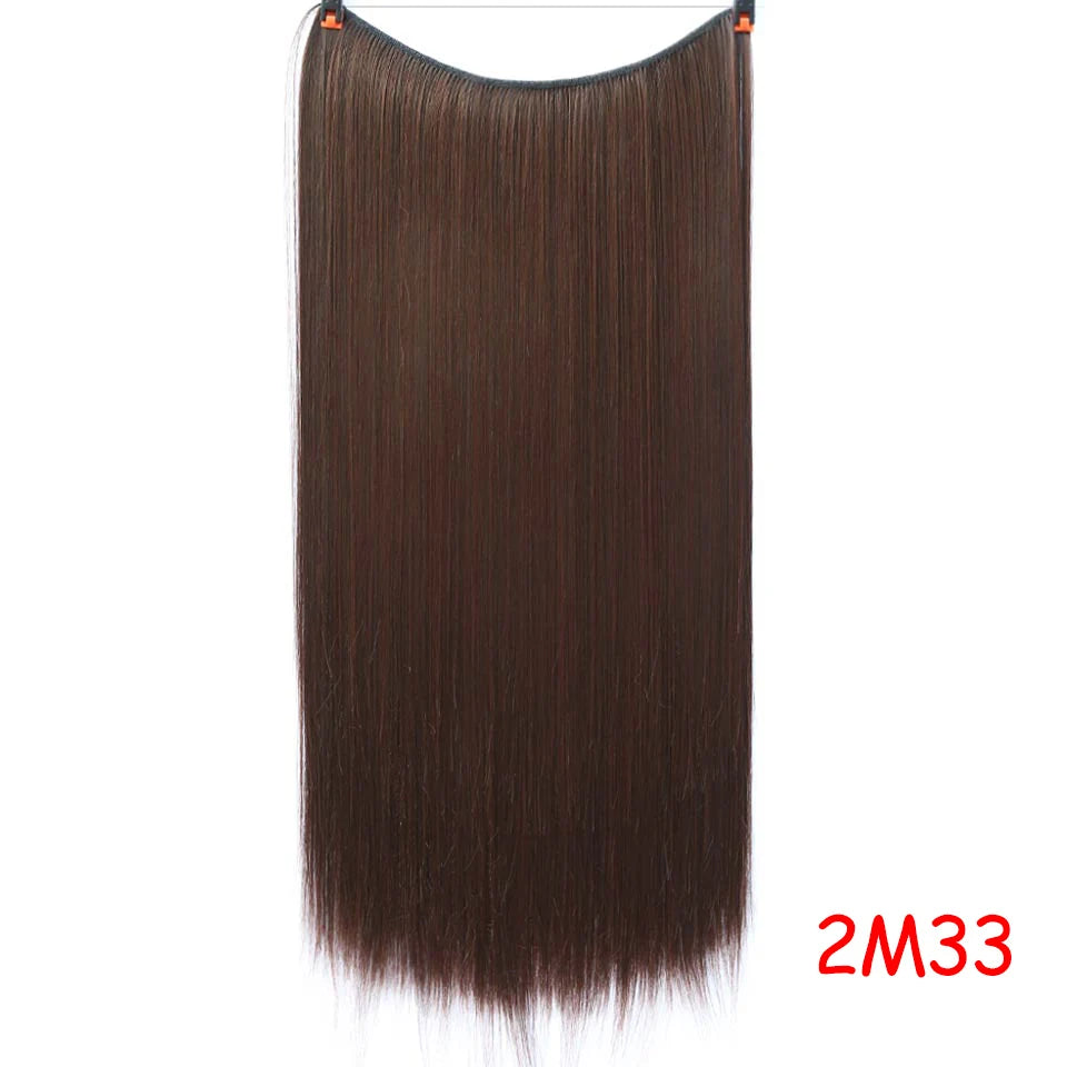 LUPU 24" Synthetic Long Wavy Fish Line Hair Extensions Invisible Wire Secret No Clips In Hairpieces Heat Resistant Fiber