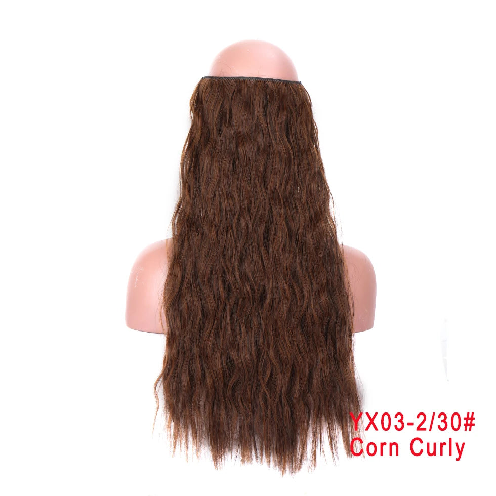 LUPU 24" Synthetic Long Wavy Fish Line Hair Extensions Invisible Wire Secret No Clips In Hairpieces Heat Resistant Fiber