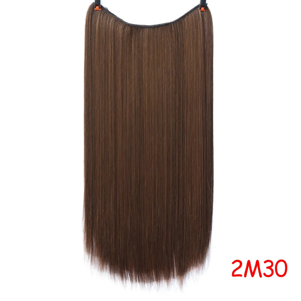 LUPU 24" Synthetic Long Wavy Fish Line Hair Extensions Invisible Wire Secret No Clips In Hairpieces Heat Resistant Fiber