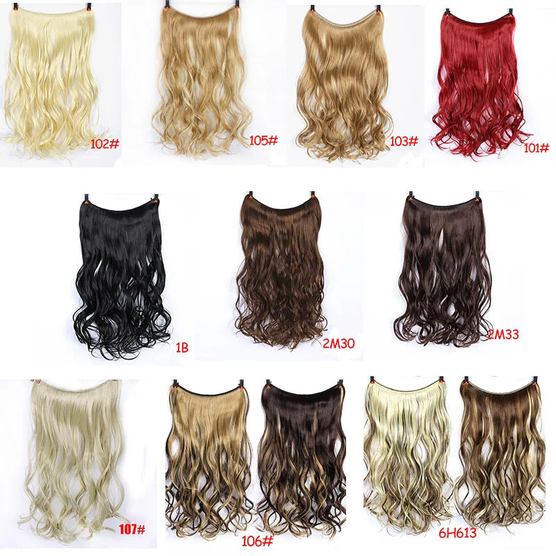 LUPU 24" Synthetic Long Wavy Fish Line Hair Extensions Invisible Wire Secret No Clips In Hairpieces Heat Resistant Fiber