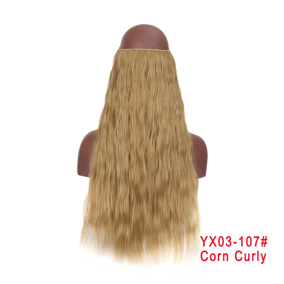 LUPU 24" Synthetic Long Wavy Fish Line Hair Extensions Invisible Wire Secret No Clips In Hairpieces Heat Resistant Fiber