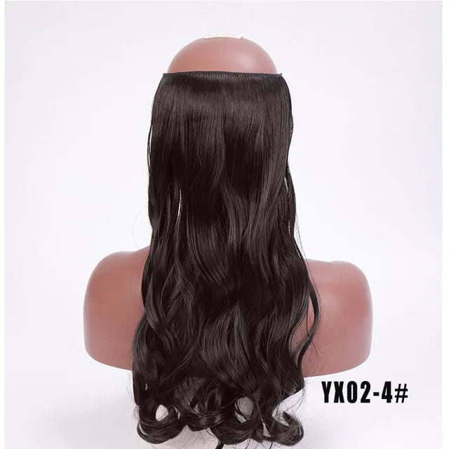 LUPU 24" Synthetic Long Wavy Fish Line Hair Extensions Invisible Wire Secret No Clips In Hairpieces Heat Resistant Fiber