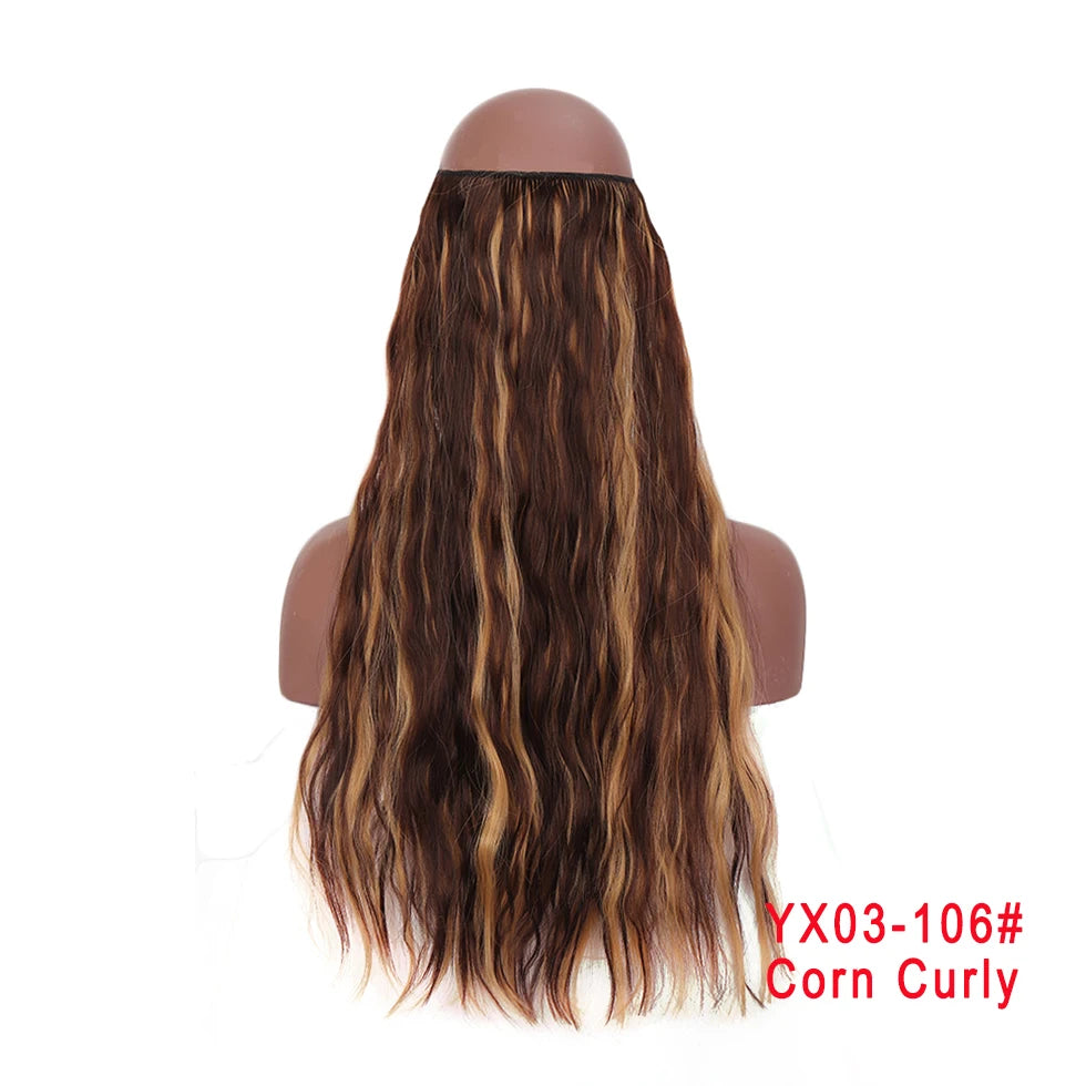 LUPU 24" Synthetic Long Wavy Fish Line Hair Extensions Invisible Wire Secret No Clips In Hairpieces Heat Resistant Fiber