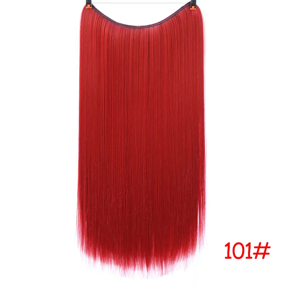 LUPU 24" Synthetic Long Wavy Fish Line Hair Extensions Invisible Wire Secret No Clips In Hairpieces Heat Resistant Fiber