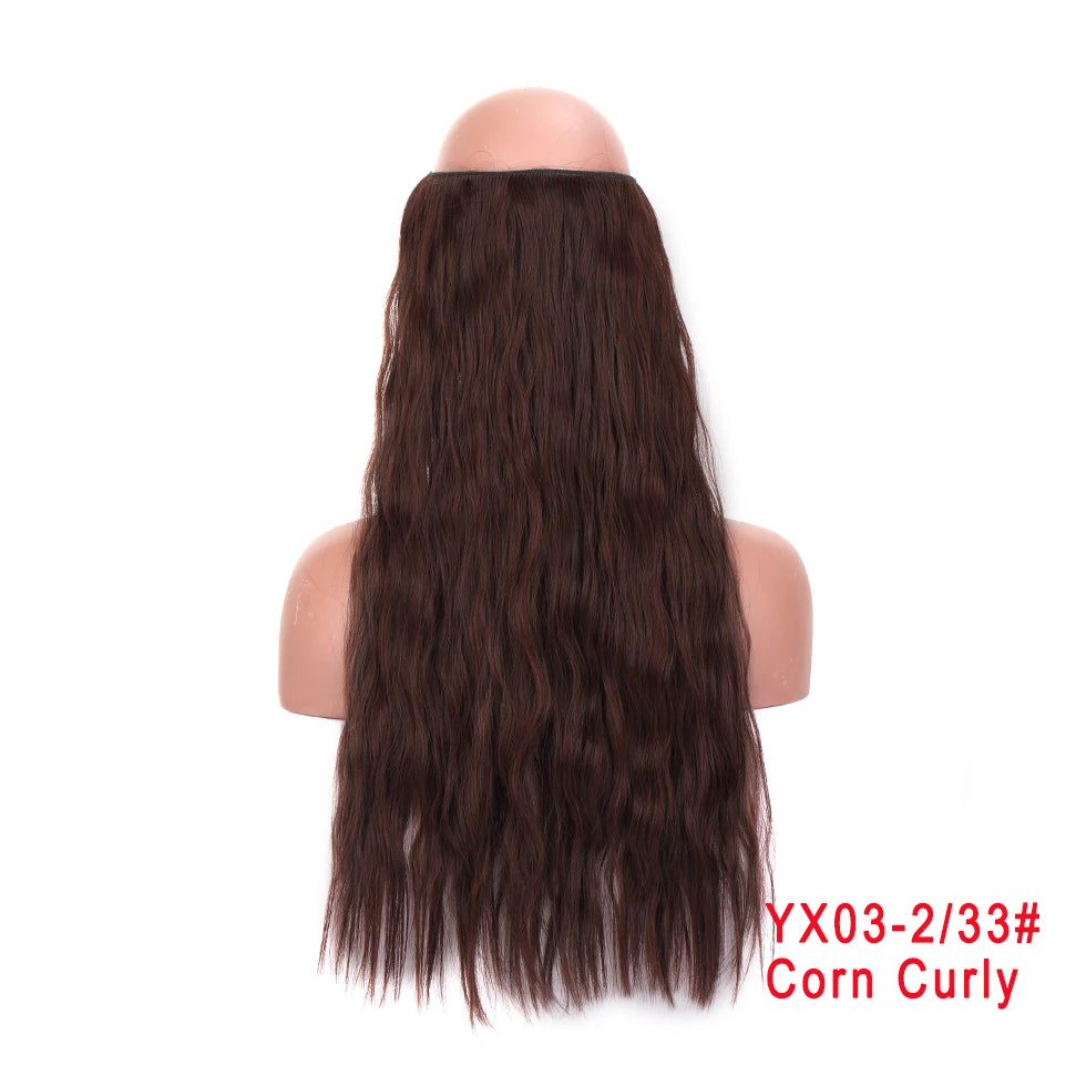 LUPU 24" Synthetic Long Wavy Fish Line Hair Extensions Invisible Wire Secret No Clips In Hairpieces Heat Resistant Fiber