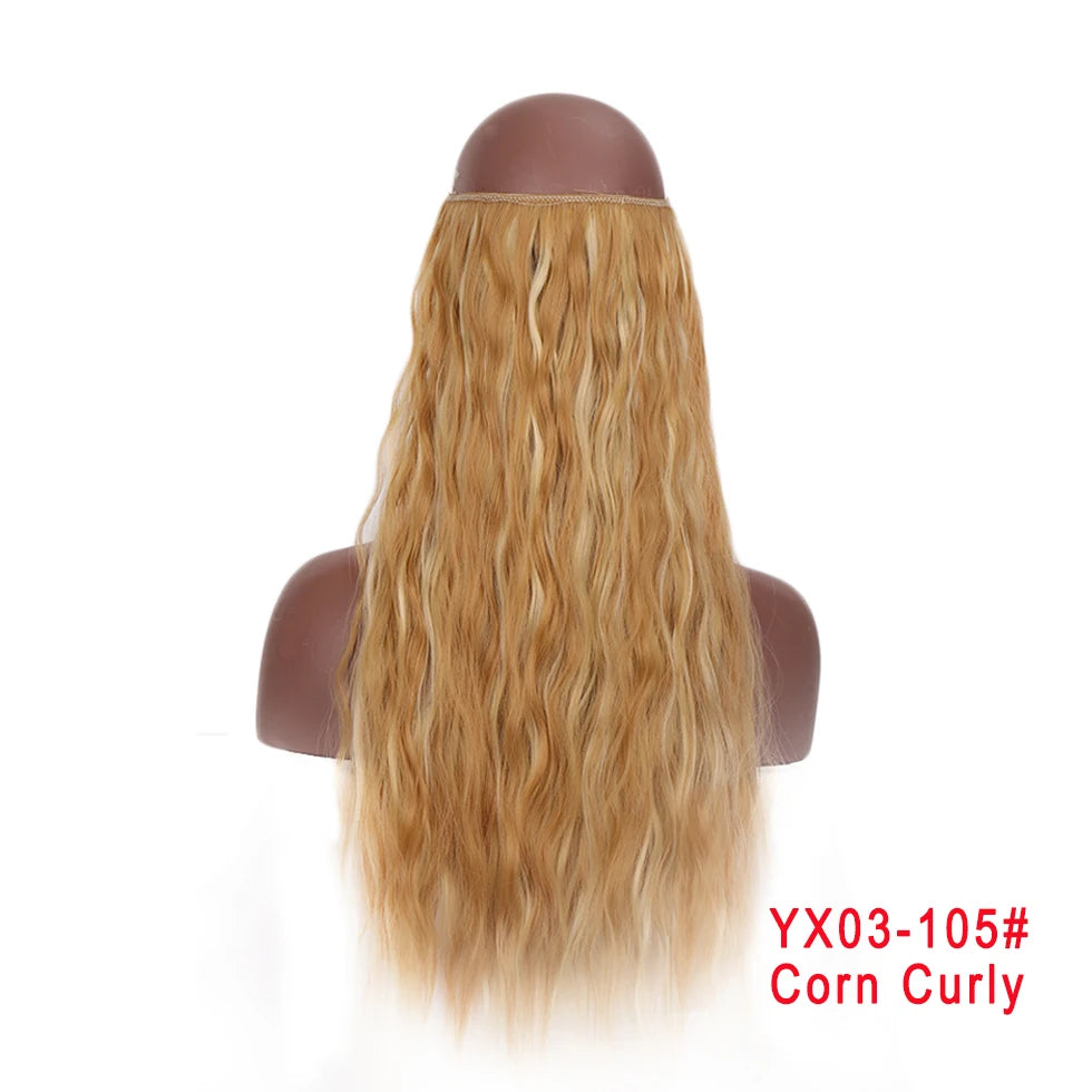 LUPU 24" Synthetic Long Wavy Fish Line Hair Extensions Invisible Wire Secret No Clips In Hairpieces Heat Resistant Fiber