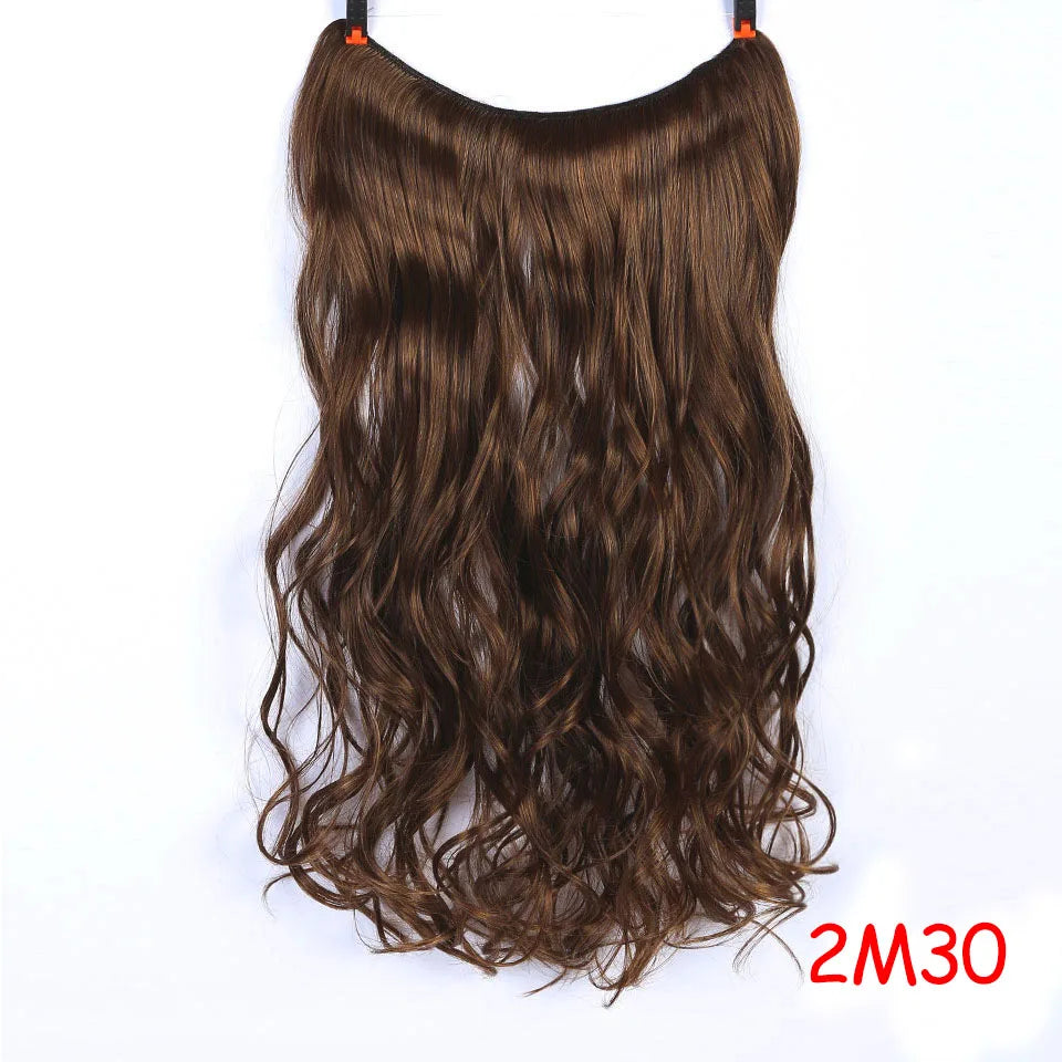 LUPU 24" Synthetic Long Wavy Fish Line Hair Extensions Invisible Wire Secret No Clips In Hairpieces Heat Resistant Fiber