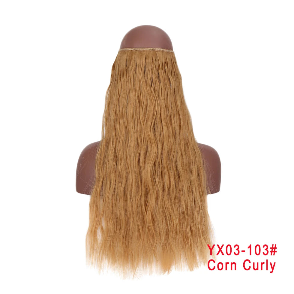 LUPU 24" Synthetic Long Wavy Fish Line Hair Extensions Invisible Wire Secret No Clips In Hairpieces Heat Resistant Fiber