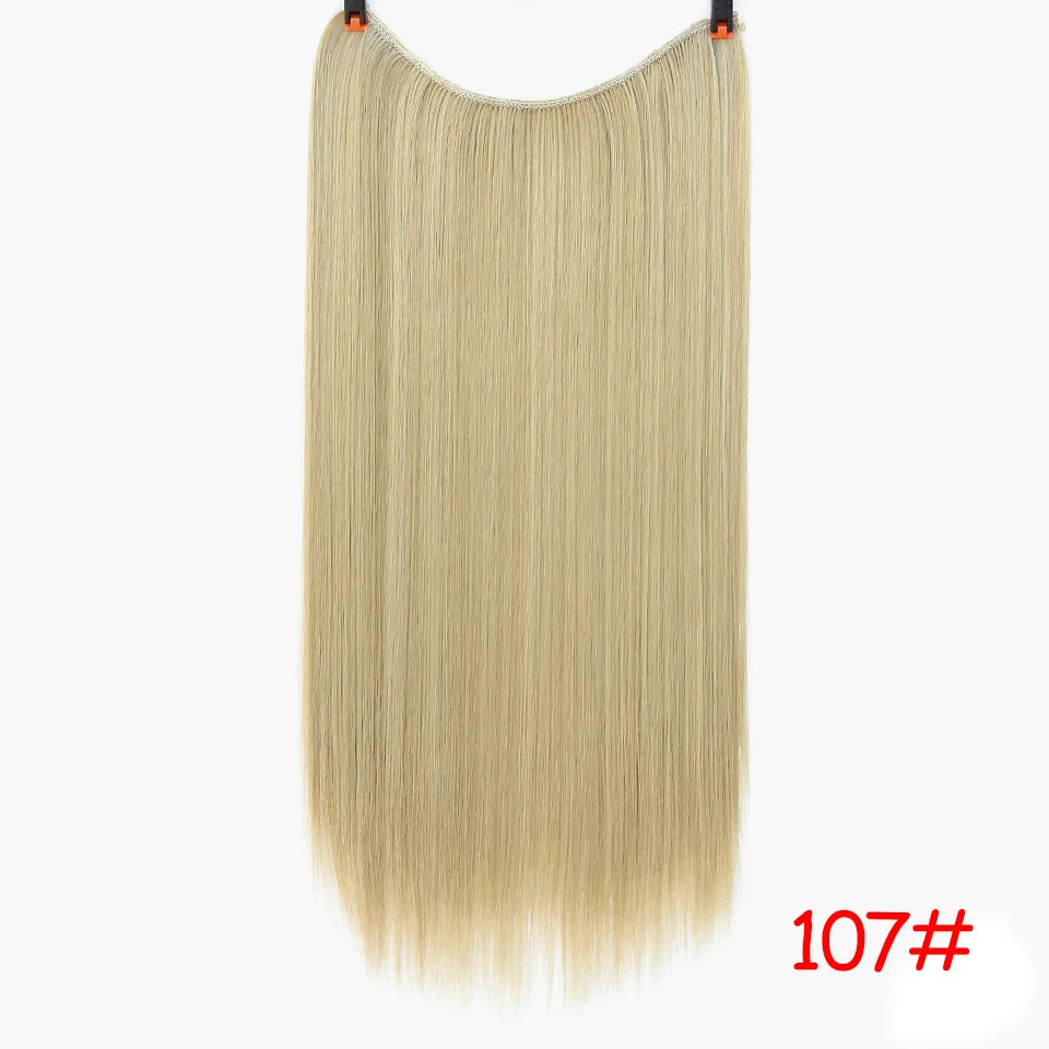 LUPU 24" Synthetic Long Wavy Fish Line Hair Extensions Invisible Wire Secret No Clips In Hairpieces Heat Resistant Fiber