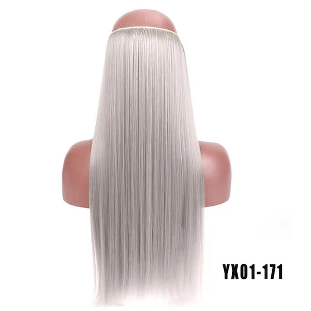 LUPU 24" Synthetic Long Wavy Fish Line Hair Extensions Invisible Wire Secret No Clips In Hairpieces Heat Resistant Fiber