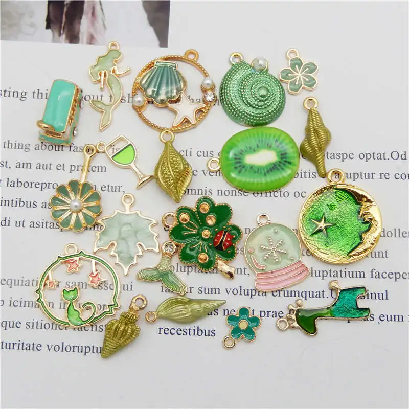 Julie Wang 10PCS Enamel Charms Random Mixed Star Fruit Animal Flowers Alloy Pendants Necklace Earrings Jewelry Making Accessory