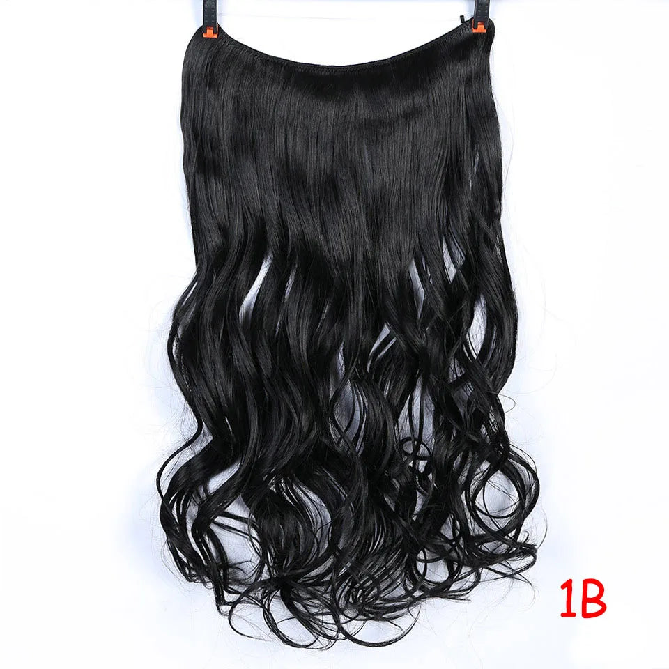 LUPU 24" Synthetic Long Wavy Fish Line Hair Extensions Invisible Wire Secret No Clips In Hairpieces Heat Resistant Fiber