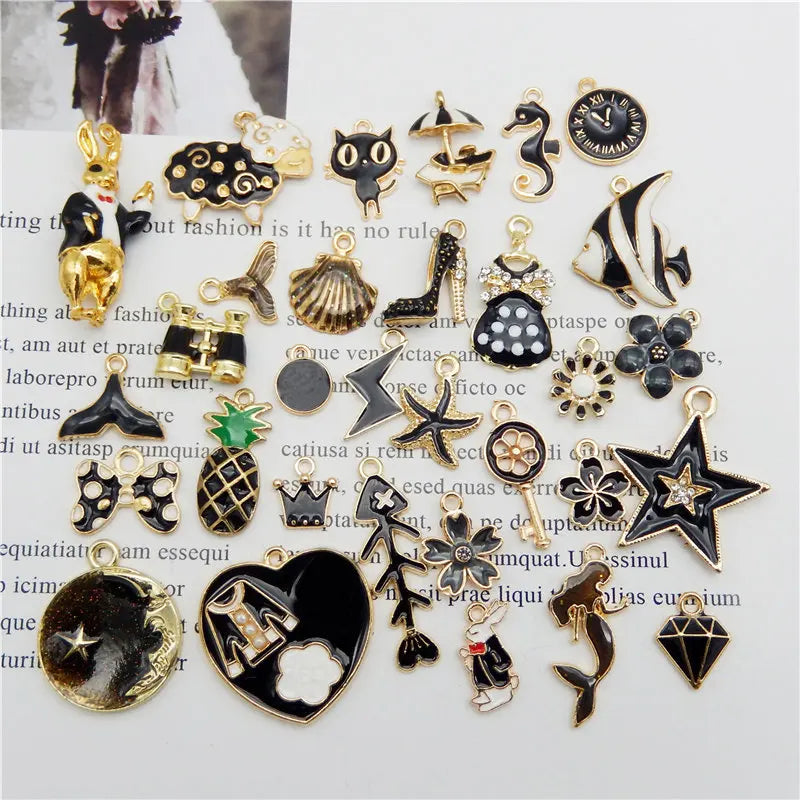 Julie Wang 10PCS Enamel Charms Random Mixed Star Fruit Animal Flowers Alloy Pendants Necklace Earrings Jewelry Making Accessory