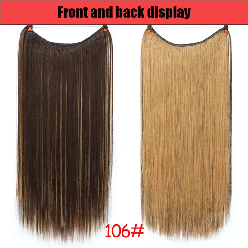 LUPU 24" Synthetic Long Wavy Fish Line Hair Extensions Invisible Wire Secret No Clips In Hairpieces Heat Resistant Fiber