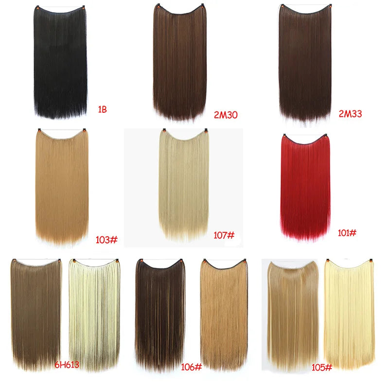 LUPU 24" Synthetic Long Wavy Fish Line Hair Extensions Invisible Wire Secret No Clips In Hairpieces Heat Resistant Fiber
