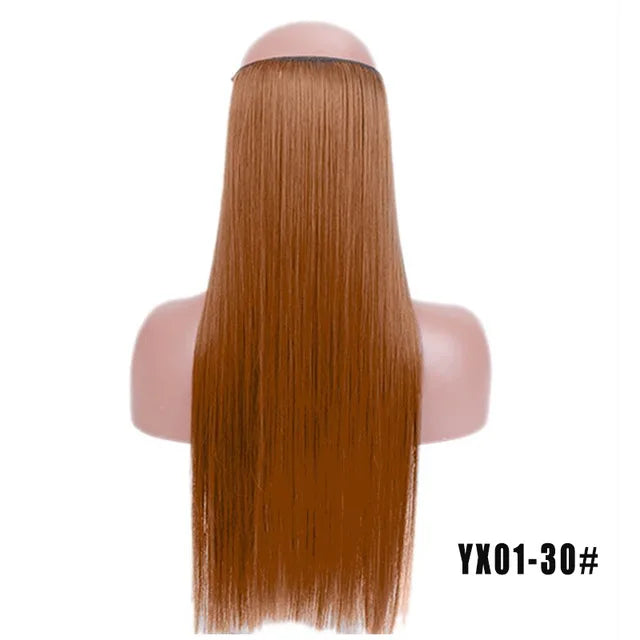 LUPU 24" Synthetic Long Wavy Fish Line Hair Extensions Invisible Wire Secret No Clips In Hairpieces Heat Resistant Fiber