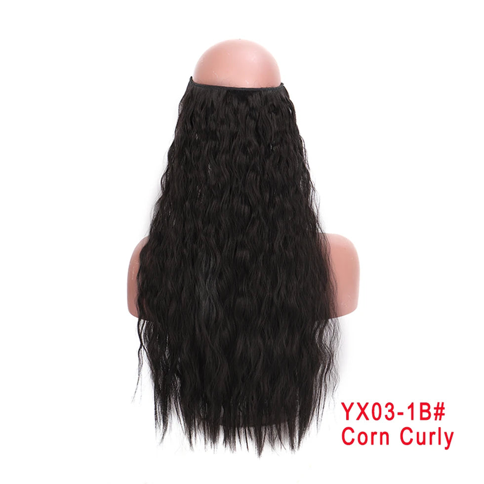 LUPU 24" Synthetic Long Wavy Fish Line Hair Extensions Invisible Wire Secret No Clips In Hairpieces Heat Resistant Fiber
