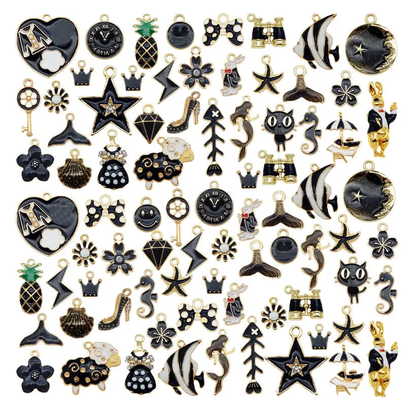 Julie Wang 10PCS Enamel Charms Random Mixed Star Fruit Animal Flowers Alloy Pendants Necklace Earrings Jewelry Making Accessory