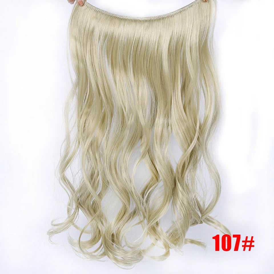 LUPU 24" Synthetic Long Wavy Fish Line Hair Extensions Invisible Wire Secret No Clips In Hairpieces Heat Resistant Fiber
