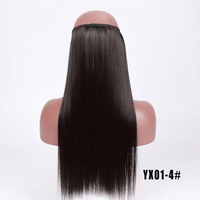 LUPU 24" Synthetic Long Wavy Fish Line Hair Extensions Invisible Wire Secret No Clips In Hairpieces Heat Resistant Fiber