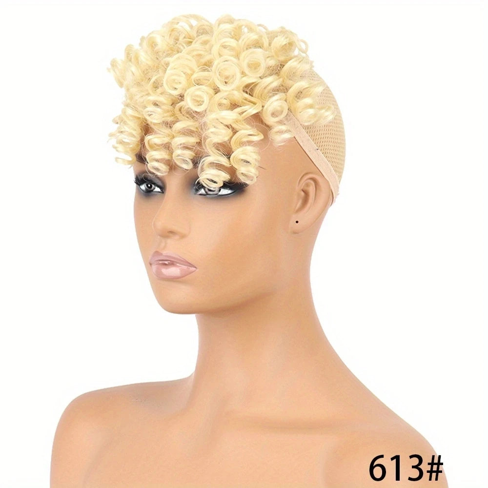 Synthetic Curly Bangs for Women Afro Puff Kinky Curly Bangs Clip In Hairpieces Natural Style Heat Resistant Fiber Hair Extension