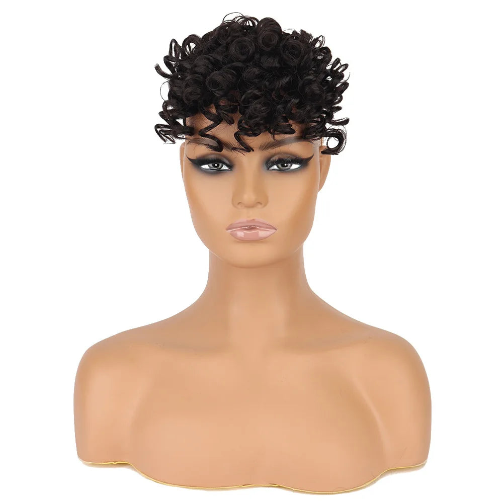 Synthetic Curly Bangs for Women Afro Puff Kinky Curly Bangs Clip In Hairpieces Natural Style Heat Resistant Fiber Hair Extension