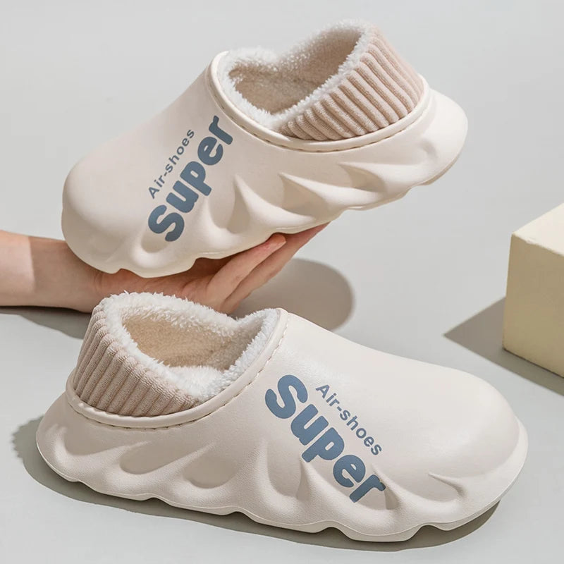 Winter Men Indoor Warm Slippers Plush Waterproof Anti slip Cotton Shoes Men's Slip-on Casual Flat Snow Walking Loafers