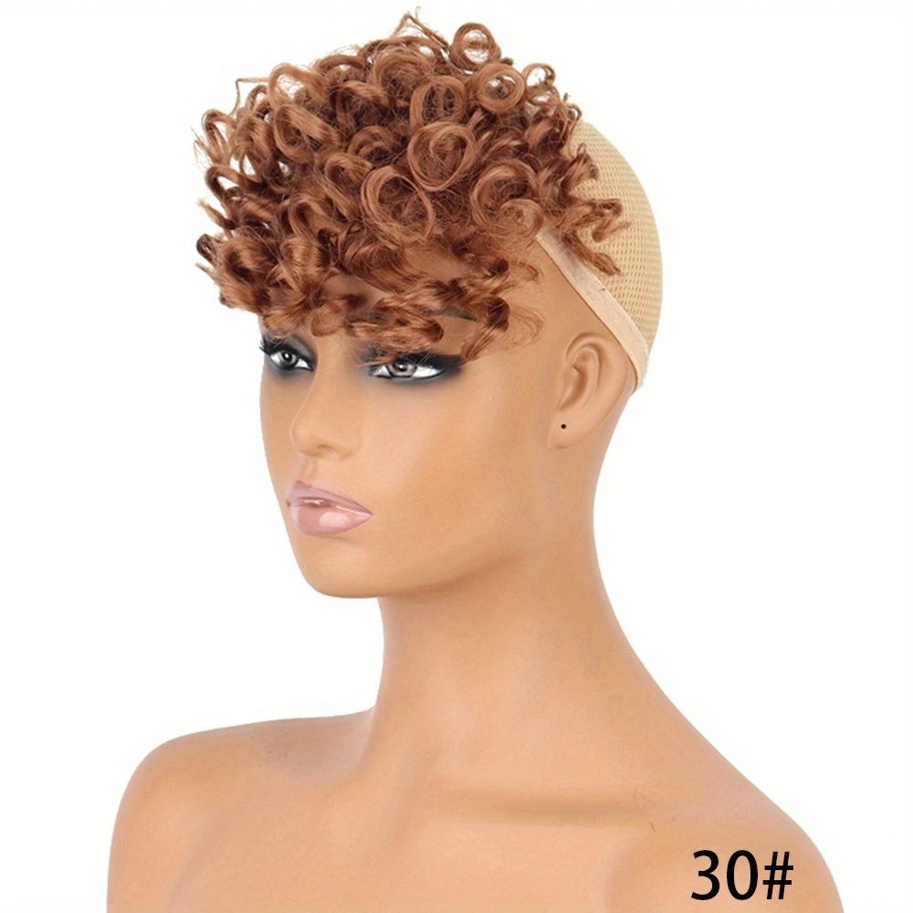 Synthetic Curly Bangs for Women Afro Puff Kinky Curly Bangs Clip In Hairpieces Natural Style Heat Resistant Fiber Hair Extension