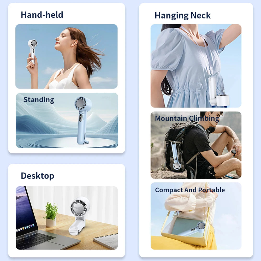 Portable Fan Mini Handheld Turbo Fan with Semiconductor Refrigeration Ice Cooling Fan 4000mAh USB Rechargeable Hanging Neck Fan