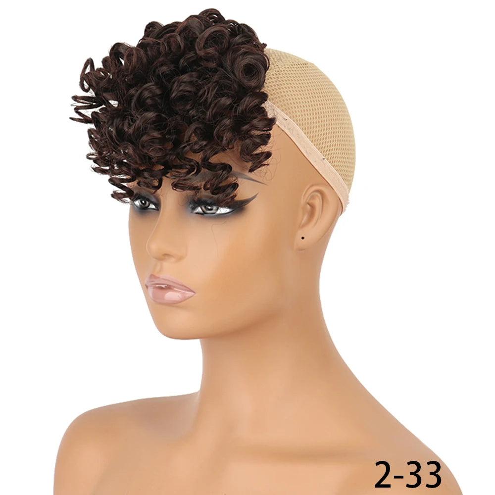 Synthetic Curly Bangs for Women Afro Puff Kinky Curly Bangs Clip In Hairpieces Natural Style Heat Resistant Fiber Hair Extension