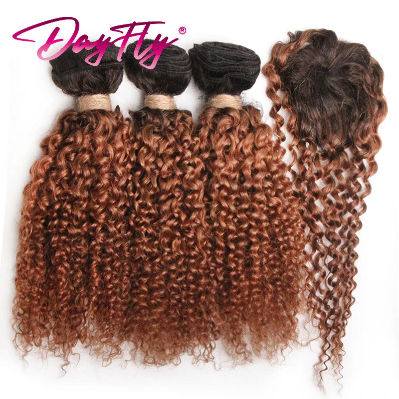 Short Ombre Human Hair Bundles with Closure Brazilian Jerry Curly Bundles with Closure 8 10 12inch Short Natural Human Hair