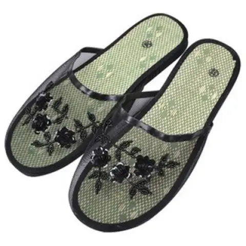 Women Stylish Mesh Floral Slippers Flats Flip Flop Loafers Ladies Mules Fresh Breathable Home Floor Parent-Child Eva Bottom