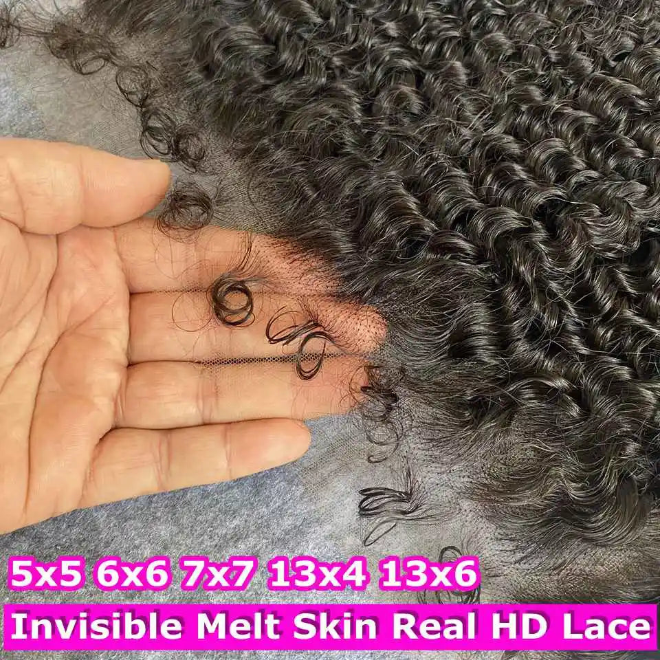 Deep Curly 4C Edges Invisiable HD 13x6 Lace Frontal Human Hair Afro Curly Melt Skin PrePlucked Natural Hairline 5x5 Lace Closure