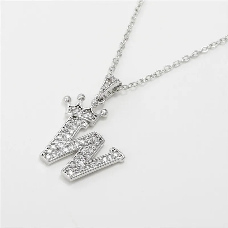 Necklace Crown Cubic Zircon Alphabet Pendants Gold A-Z Letter Pendant Necklace Shinning 26 Initial Collares Jewelry Full Zircon