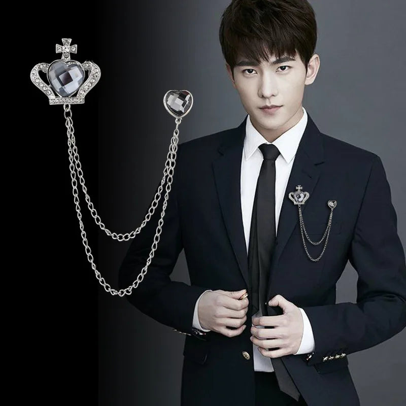 Multiple Styles Rhinestone Brooch Pin Tassel Lapel Pins Suit Shirt Collar Badge Corsage Brooches for Men's Jewelry Accessories