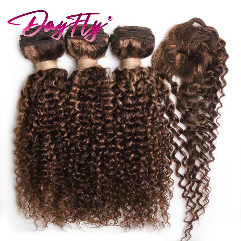 Short Ombre Human Hair Bundles with Closure Brazilian Jerry Curly Bundles with Closure 8 10 12inch Short Natural Human Hair