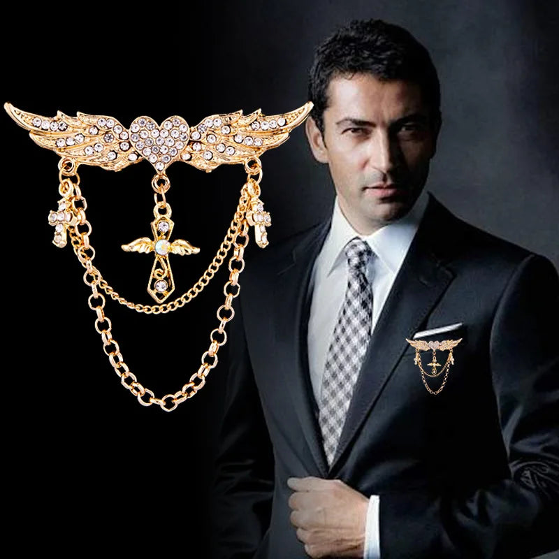 Multiple Styles Rhinestone Brooch Pin Tassel Lapel Pins Suit Shirt Collar Badge Corsage Brooches for Men's Jewelry Accessories