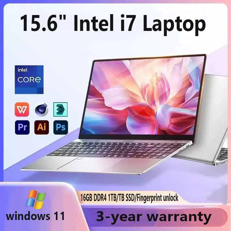 15.6" Fingerprint Unlock Intel Core i7 8500Y Laptop Computer 16GB DDR 1TB SSD Windows 11 Pro Laptops Office Computer PC Noteboo
