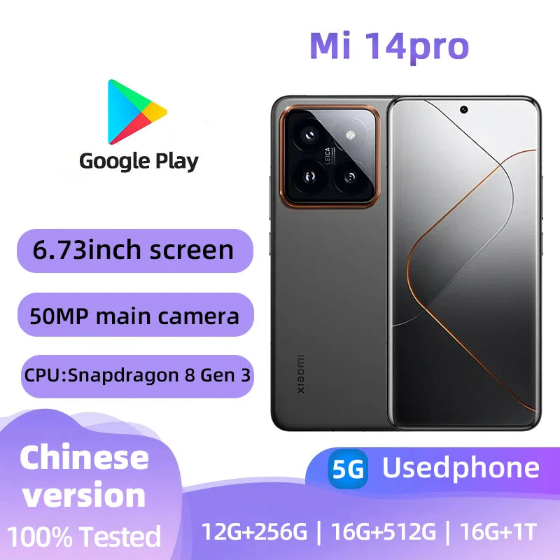 Xiaomi Mi 14 pro 5G Unlocked 6.73inch Screen CPU Snapdragon 8 Gen 3 50MP Camera Good condition used phone