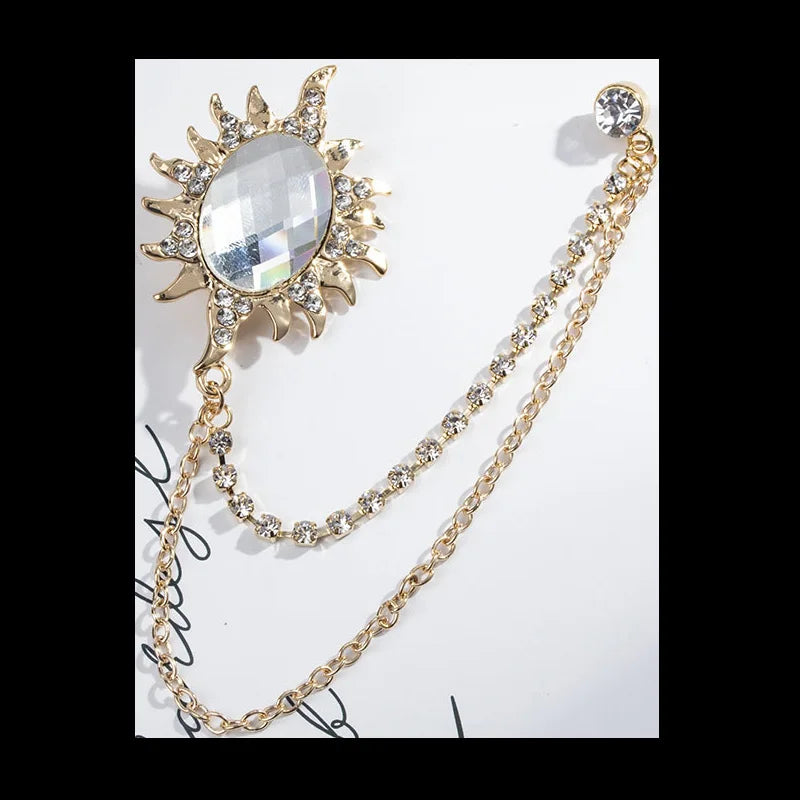Multiple Styles Rhinestone Brooch Pin Tassel Lapel Pins Suit Shirt Collar Badge Corsage Brooches for Men's Jewelry Accessories