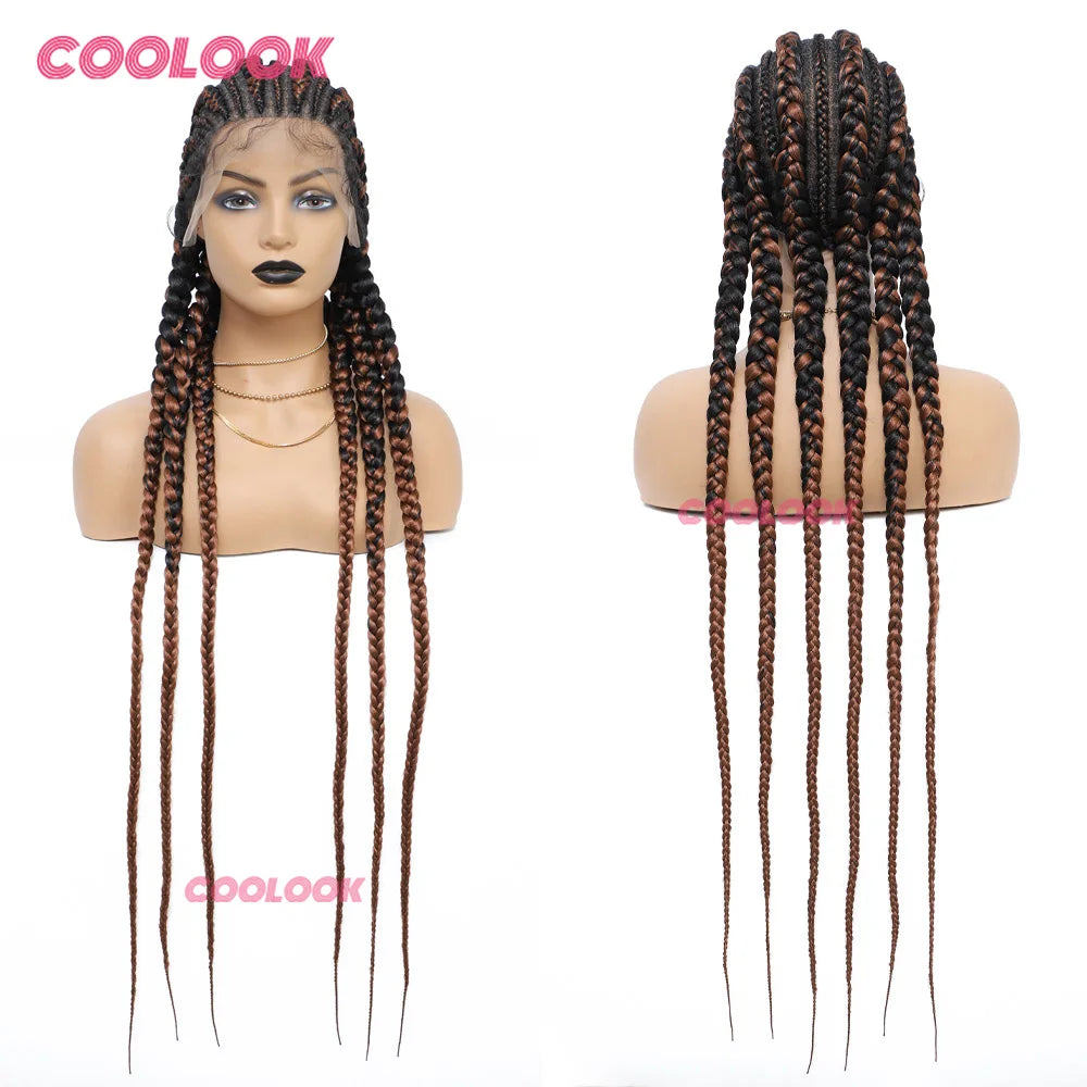 360 Full Lace Cornrow Braided Wigs For Black Women Synthetic Knotless 36" Long Box Braid Wig With Baby Hair Goddess Braids Wig