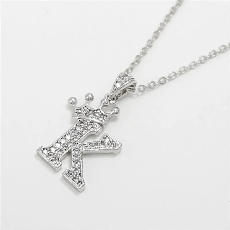 Necklace Crown Cubic Zircon Alphabet Pendants Gold A-Z Letter Pendant Necklace Shinning 26 Initial Collares Jewelry Full Zircon