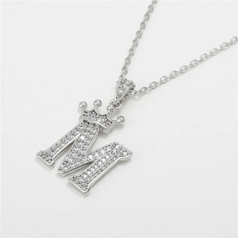 Necklace Crown Cubic Zircon Alphabet Pendants Gold A-Z Letter Pendant Necklace Shinning 26 Initial Collares Jewelry Full Zircon