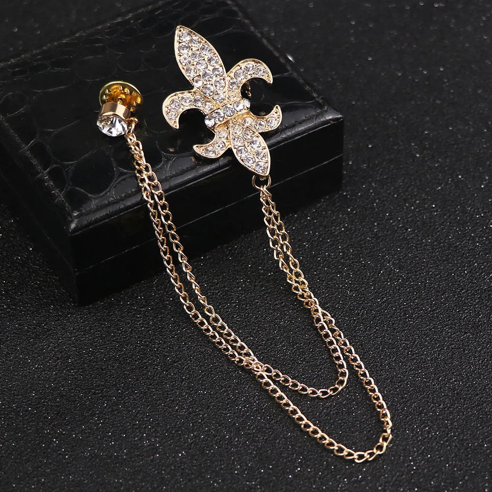 Multiple Styles Rhinestone Brooch Pin Tassel Lapel Pins Suit Shirt Collar Badge Corsage Brooches for Men's Jewelry Accessories
